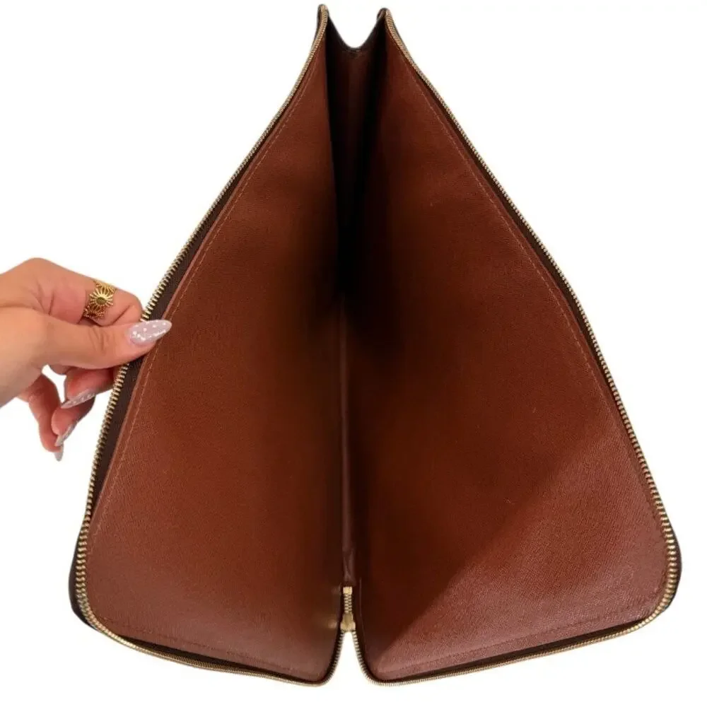Louis Vuitton Monogram Poche Documents Portfolio Laptop Case Brown Canvas 15x11